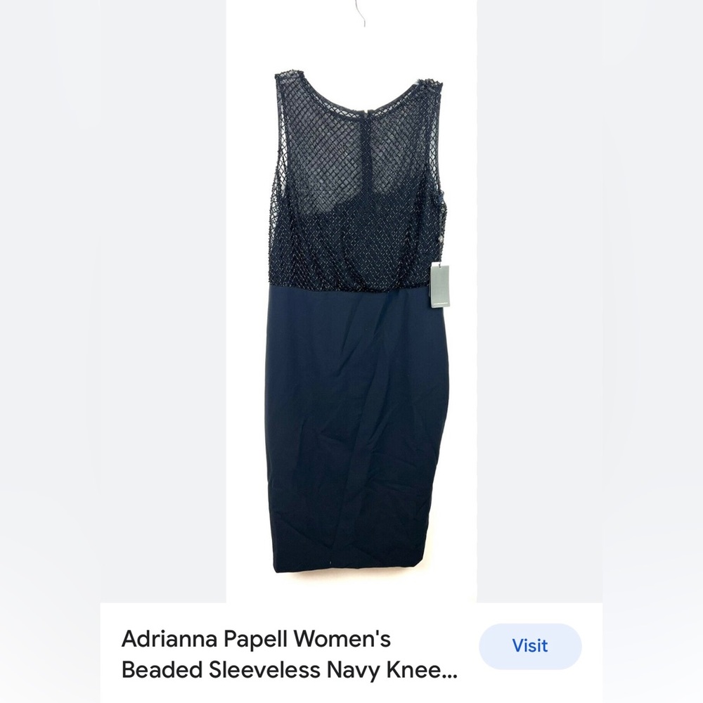 Adrianna Papell Navy Beaded Sleeveless Dress